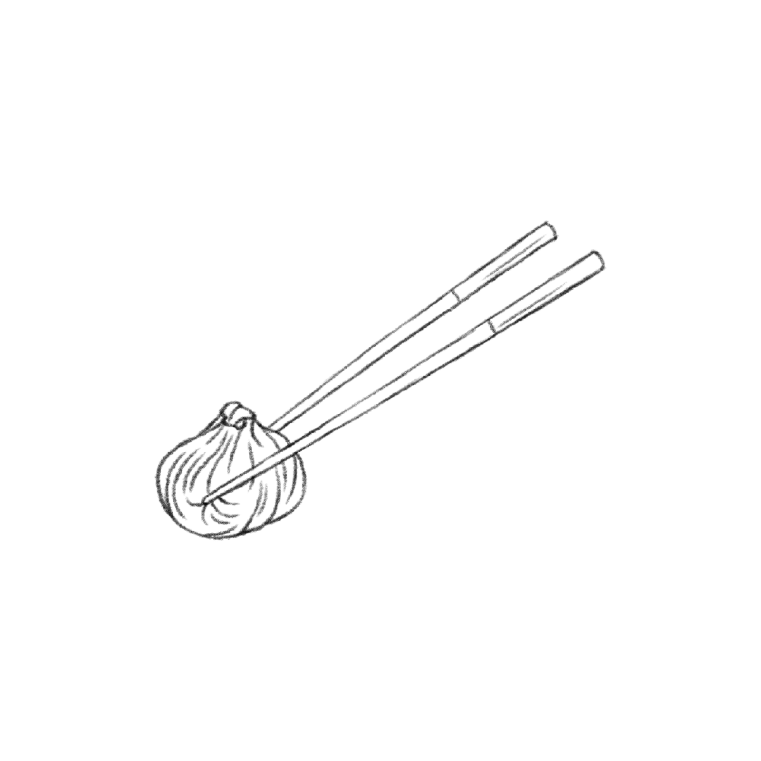 Sketch of a dumpling being held by chopsticks