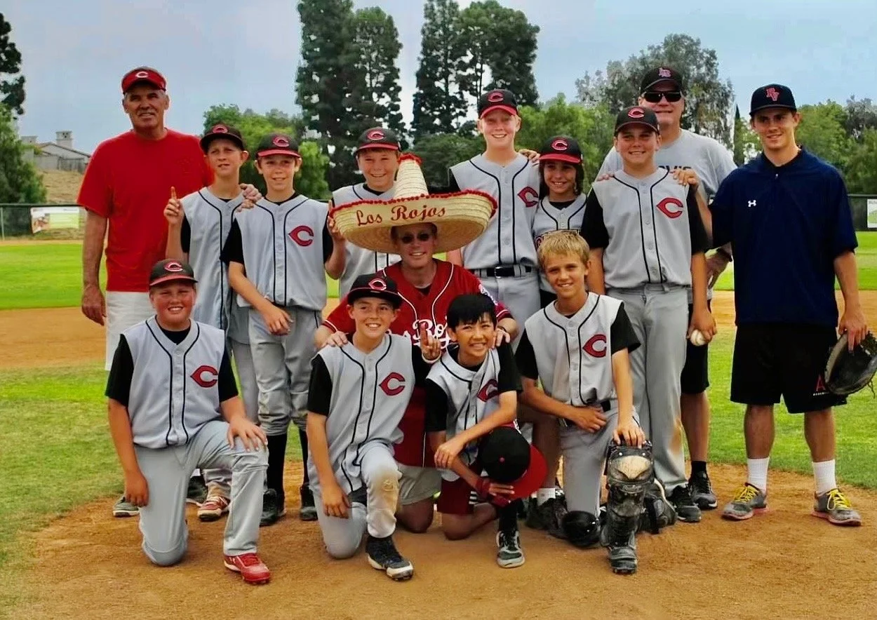 Reds post-championship game. Top row, from left: Coach Tom Good, Kevin Kane, Josh Lapine, Jack Good, Colin Palmer, Corbin Kunich, Hayden Gunson, Coach Cullen Gunson, Coach Jackson Celestin. Bottom row, from left: Dalton Eberhard, Will Teets, me (with