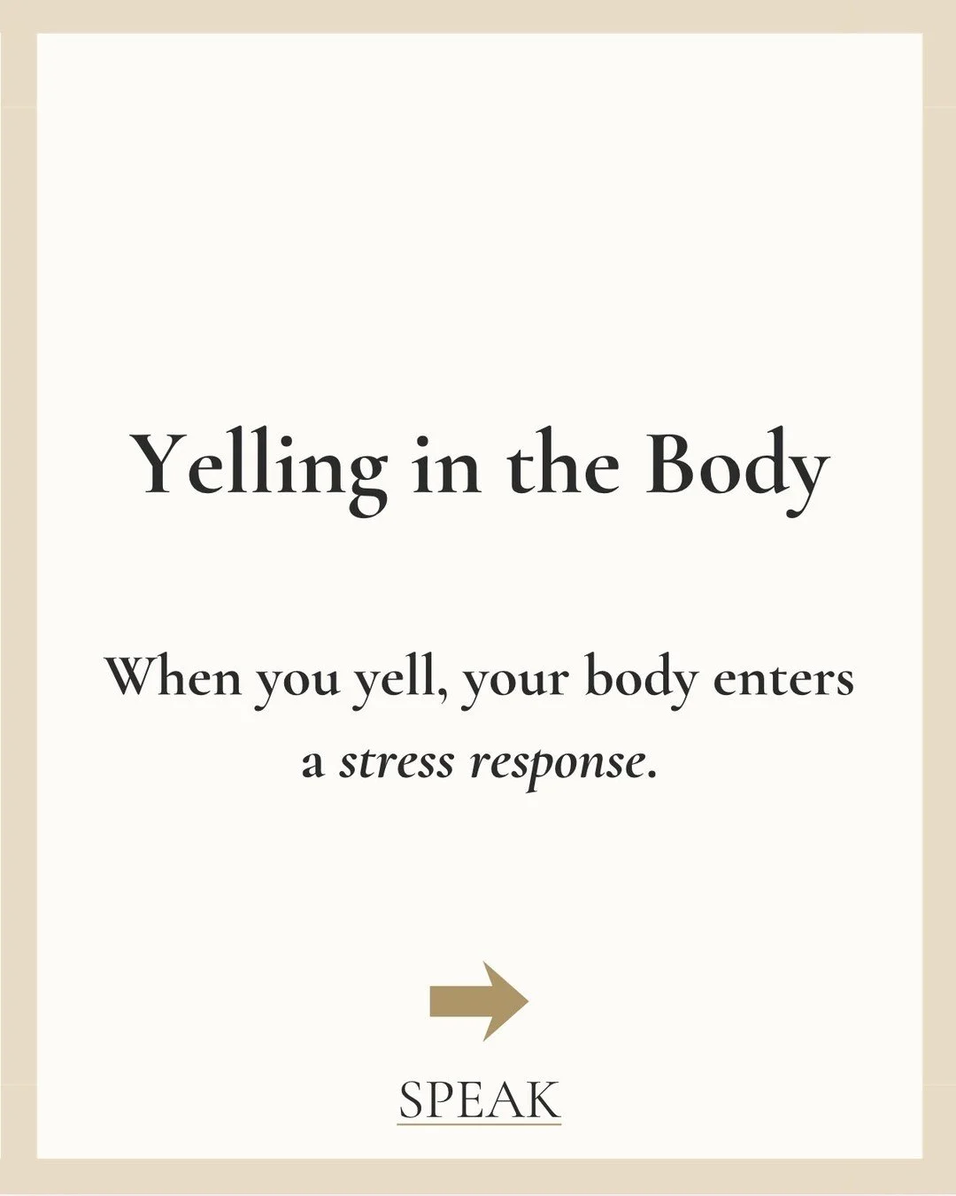 Yelling is your nervous system in panic mode. Not you or your voice in power mode.

---

#VoiceHealth #NervousSystem #Stress #Communication #SPEAK #LindsayRider
#Yelling