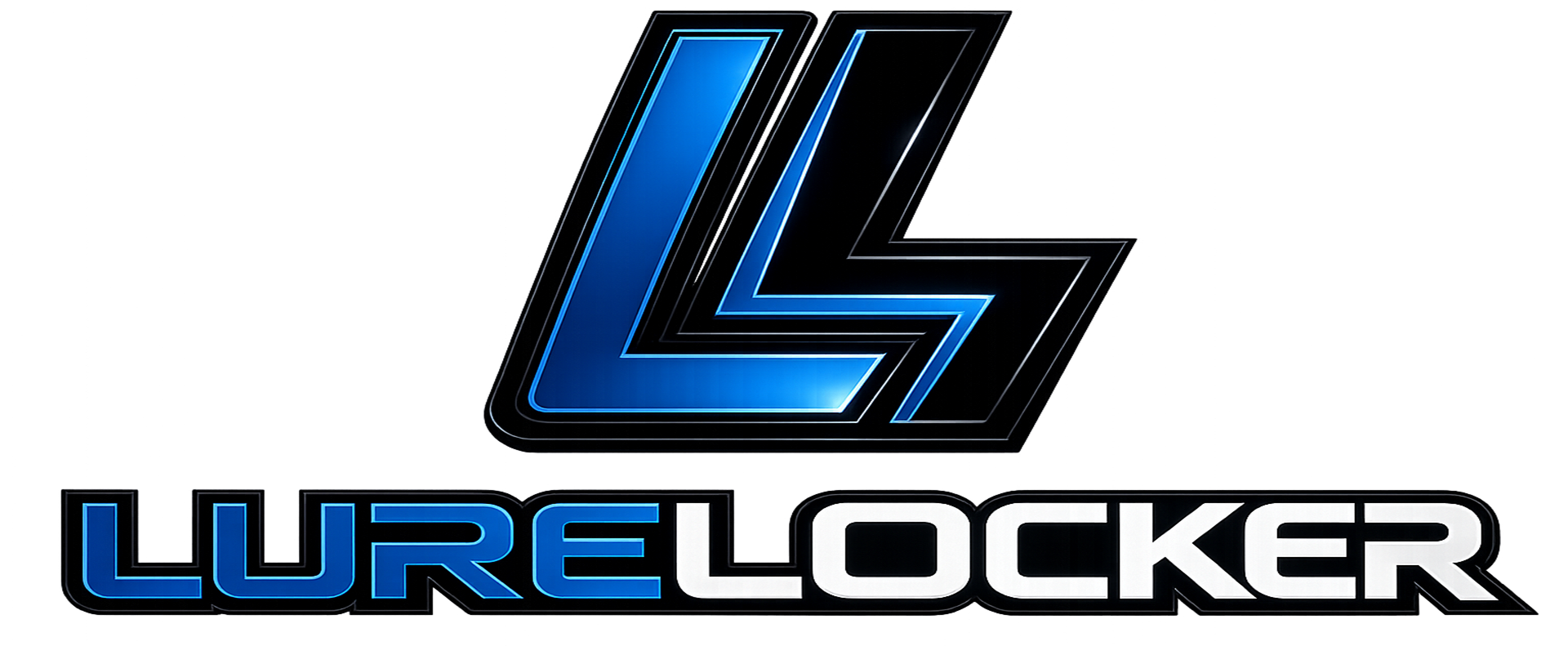 A logo with stylized blue and black lines forming the letter L, above the text 'Lure Locker' in bold blue and white letters.