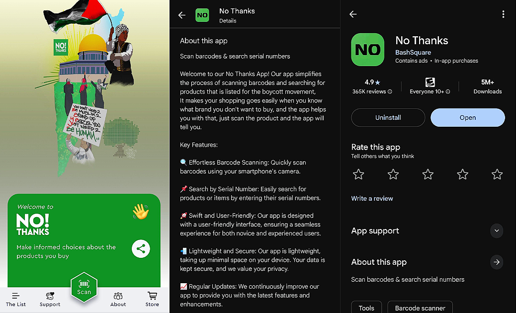 Screenshots of NoThanks app store information