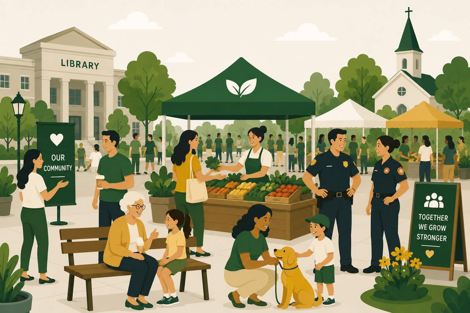 Community farmers market bringing together families, local vendors, and community organizations.