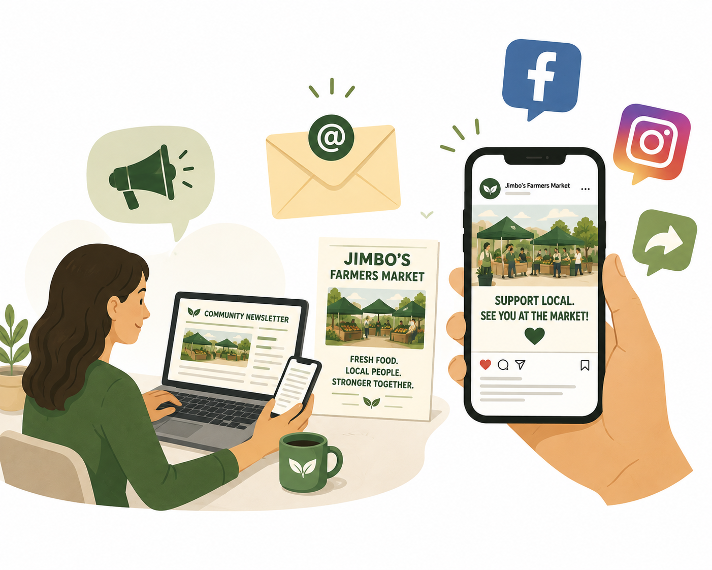 Promoting Jimbo's Farmers Market partners and community events through digital marketing.