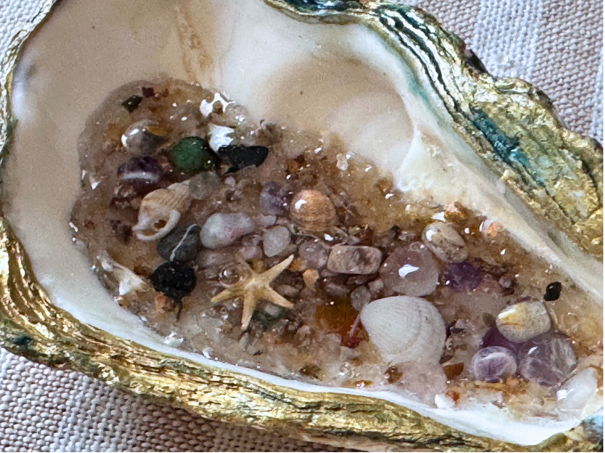 The Verdigris Relic | Patina-Edged Gemstone Tide Pool Oyster Altar Dish