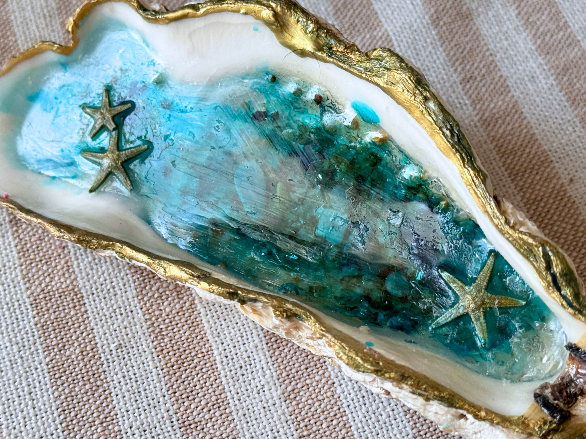 The Starfish Tide | Gilded Ocean Lagoon Oyster Shell Altar & Trinket Dish