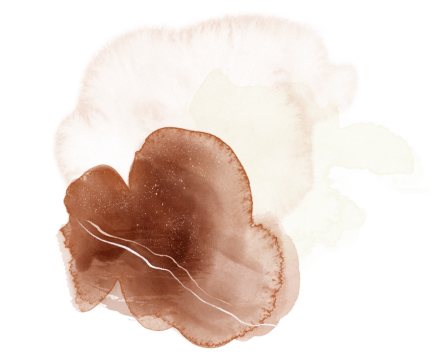Abstract watercolor painting with shades of brown, white, and light pink, resembling a cloud or flower.
