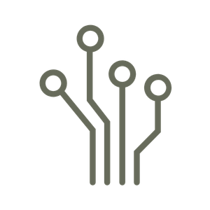 Symbolic image of a circuit board with five circular nodes connected by lines.