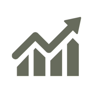 Graph with ascending bars and arrow indicating growth or increase