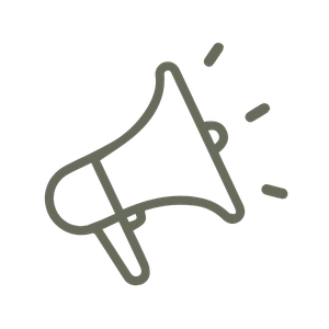 A gray megaphone icon with sound lines indicating it is broadcasting.