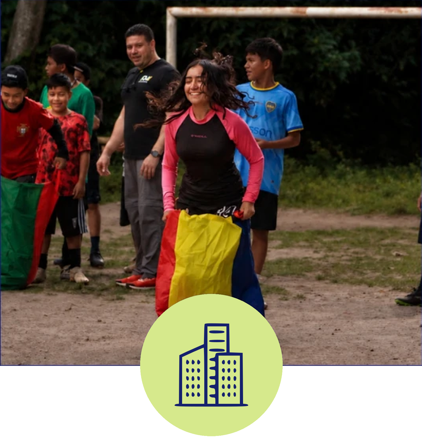 Children line up for a sack race