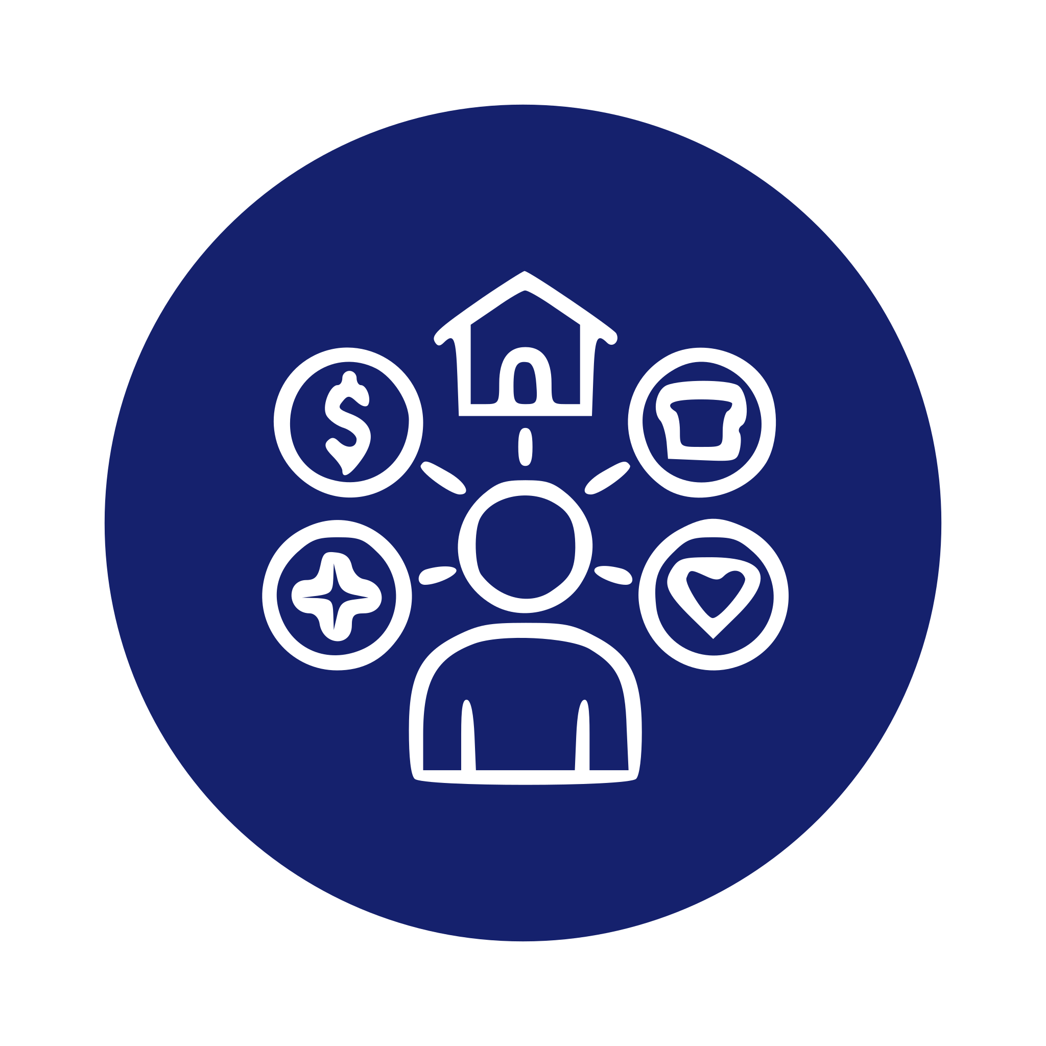 Icon of person with icons of money, food, shelter