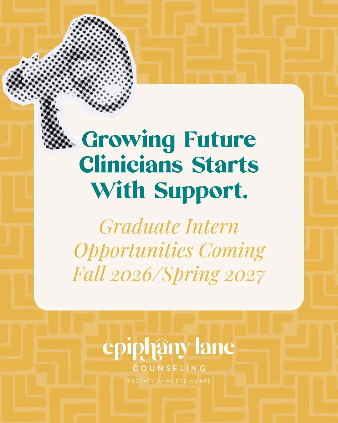 The quality of mental health care starts with how clinicians are trained and supported.

At Epiphany Lane Counseling, we are building clinical opportunities for graduate-level therapists who want:

🌱 Meaningful supervision
🌱 Trauma-informed trainin