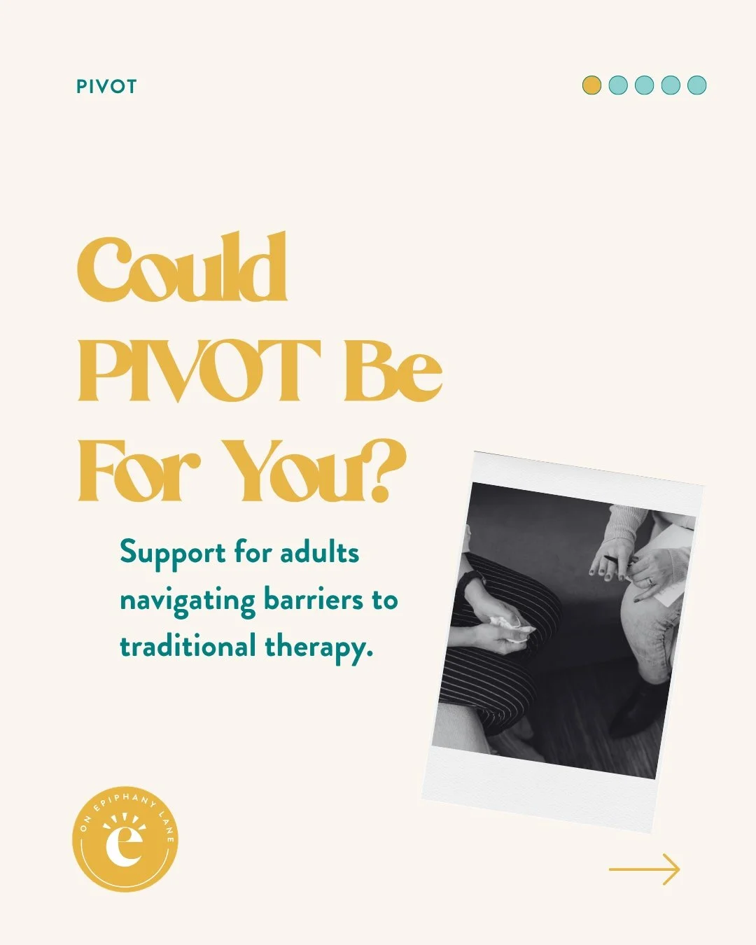 PIVOT is designed for adults who may have difficulty accessing traditional mental health services, including gig workers, adult students, unemployed adults, and adults without insurance.

The program provides up to 12 structured therapy sessions to h