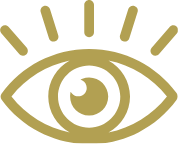 A stylized eye with rays emanating from it, resembling a sun or eye symbol.