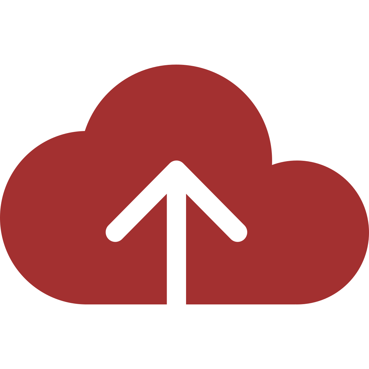 Red cloud with a black upload arrow icon in the center.