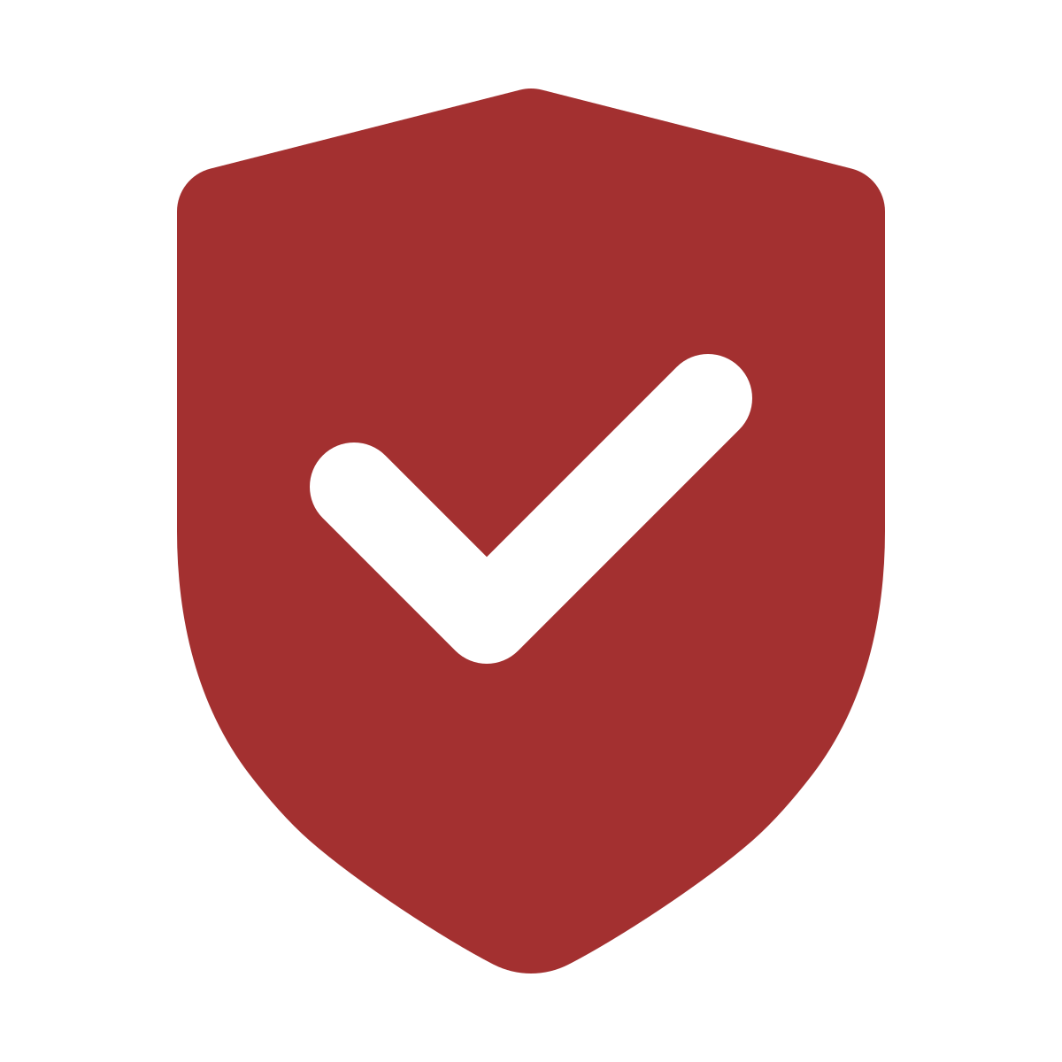 Red shield with a black check mark in the center.
