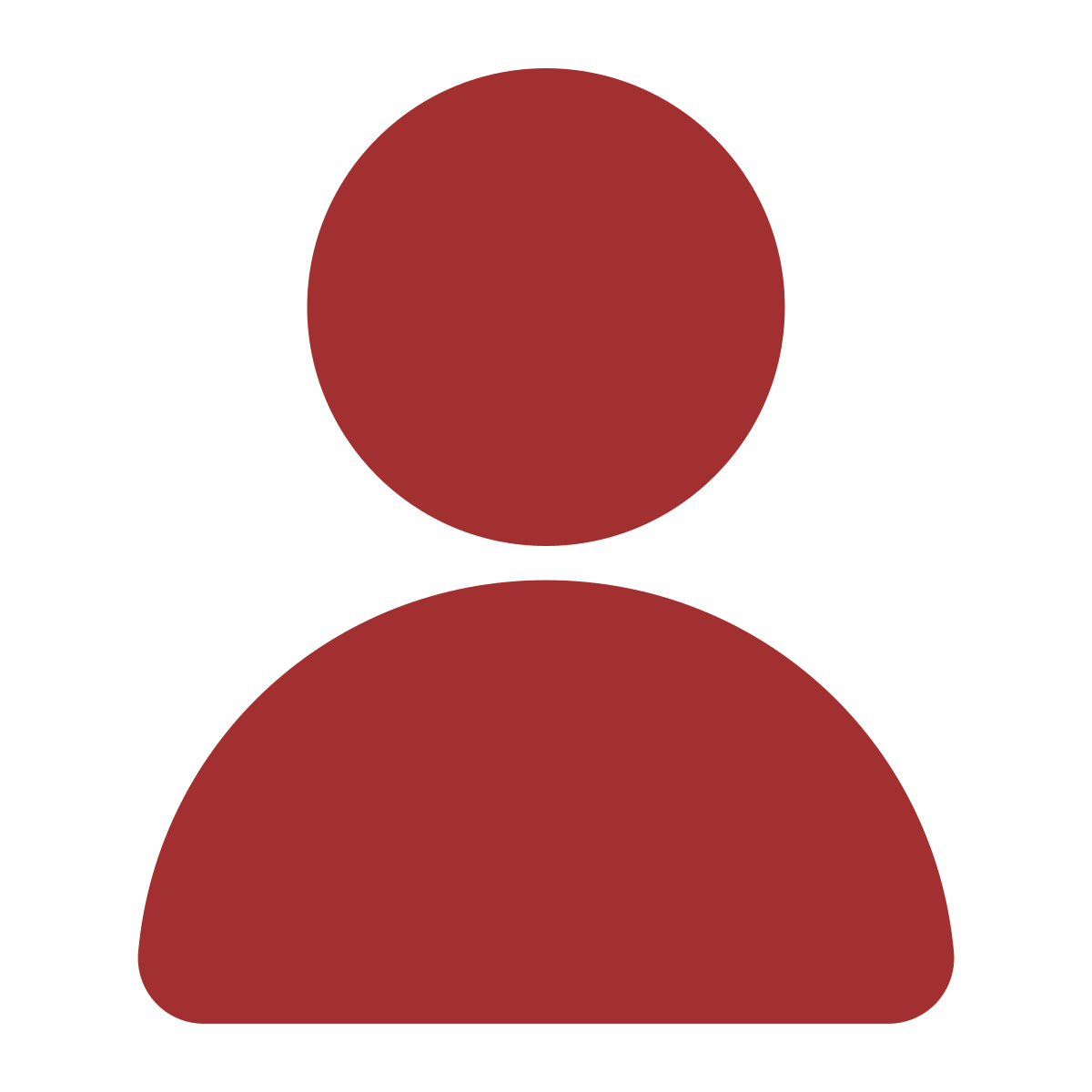 Generic user icon with a round head and a rounded rectangle shoulders in brown.