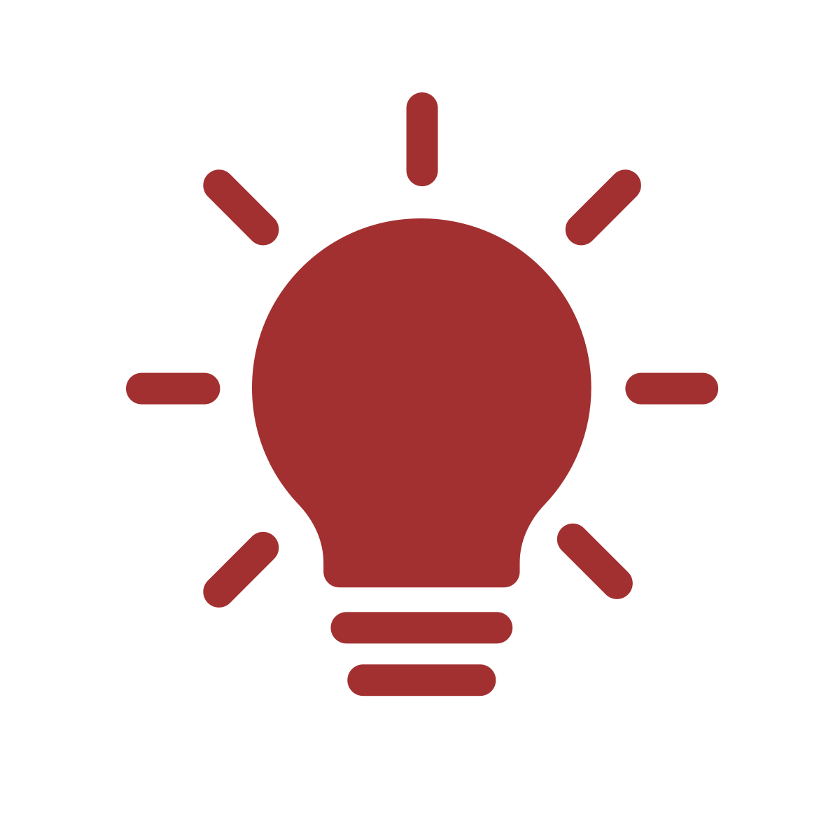 Icon of a light bulb with rays indicating illumination.