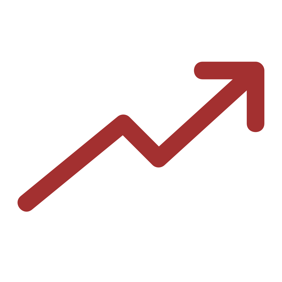 A red upward trending arrow representing growth or progress.
