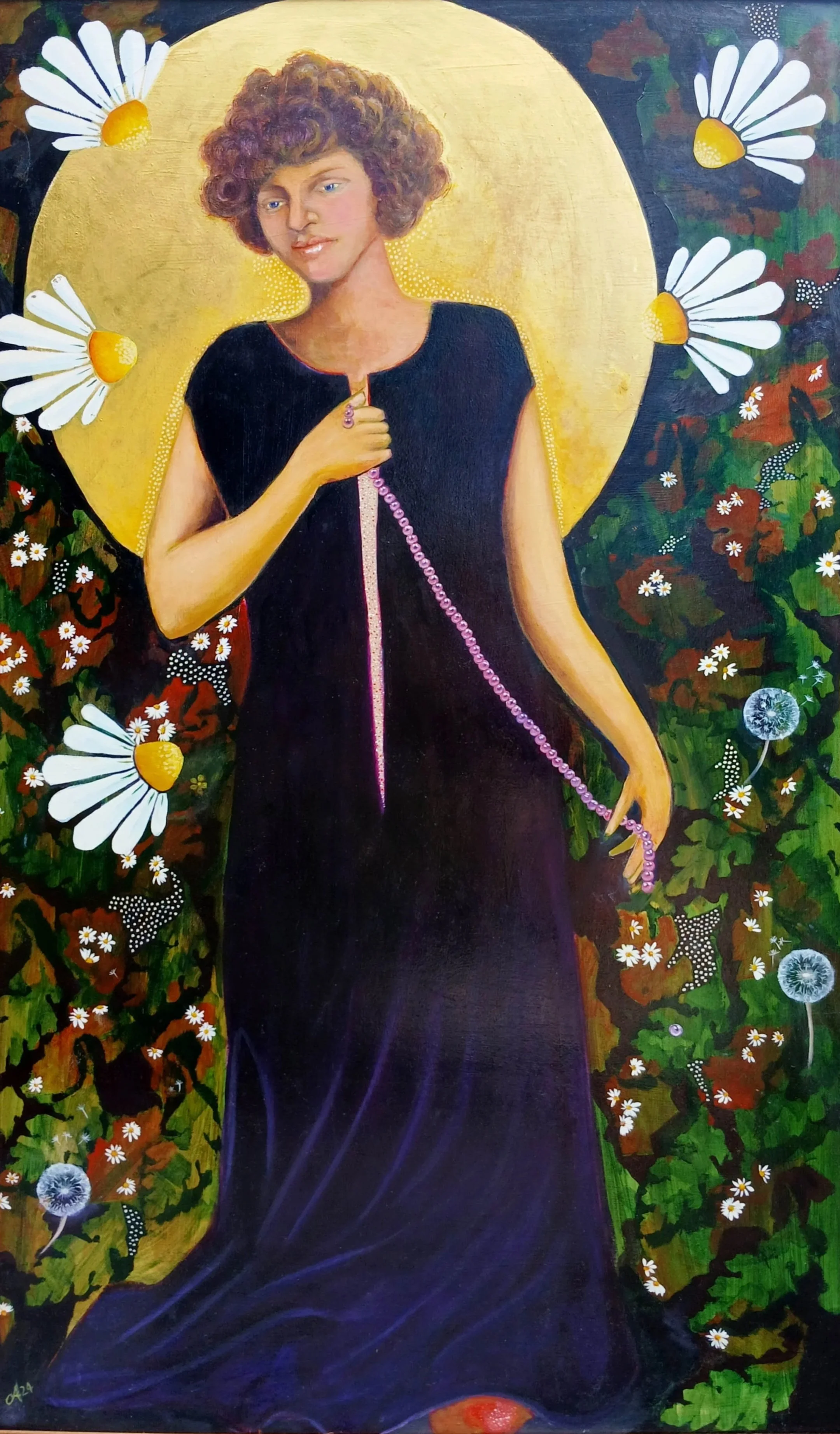"When I Get Old" - Oil, 22ct goldleaf on board, Recycled oak frame - £800