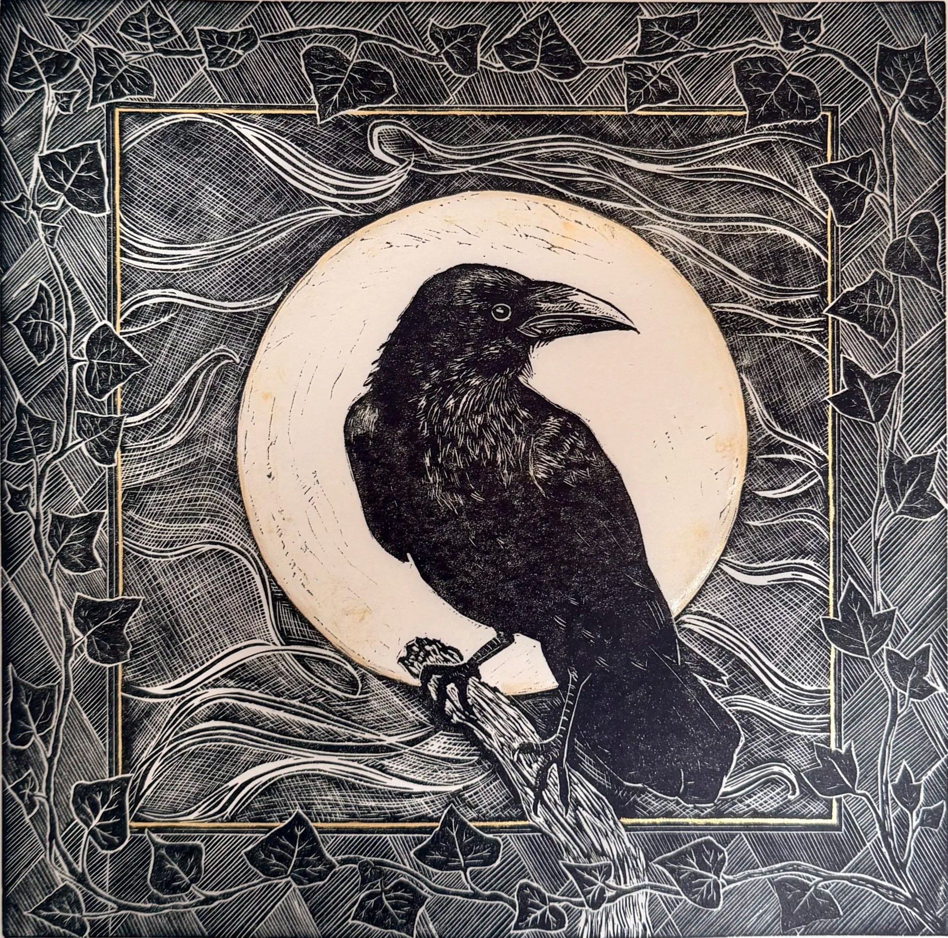 "The Raven and the Snow Moon" - Linocut - £180