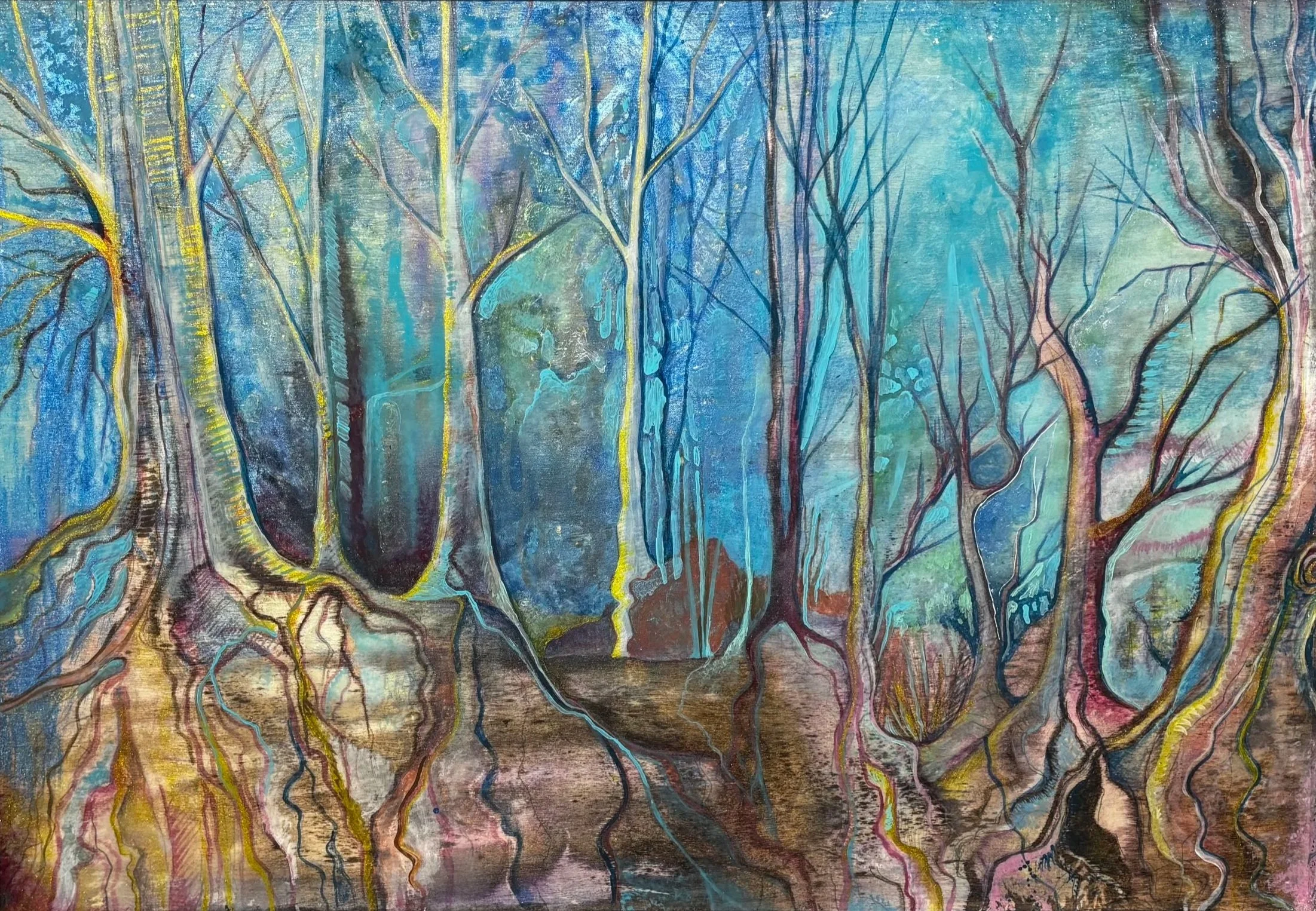 "Woodland Blue" - Acrylics, ink and art resin on panel board - £385