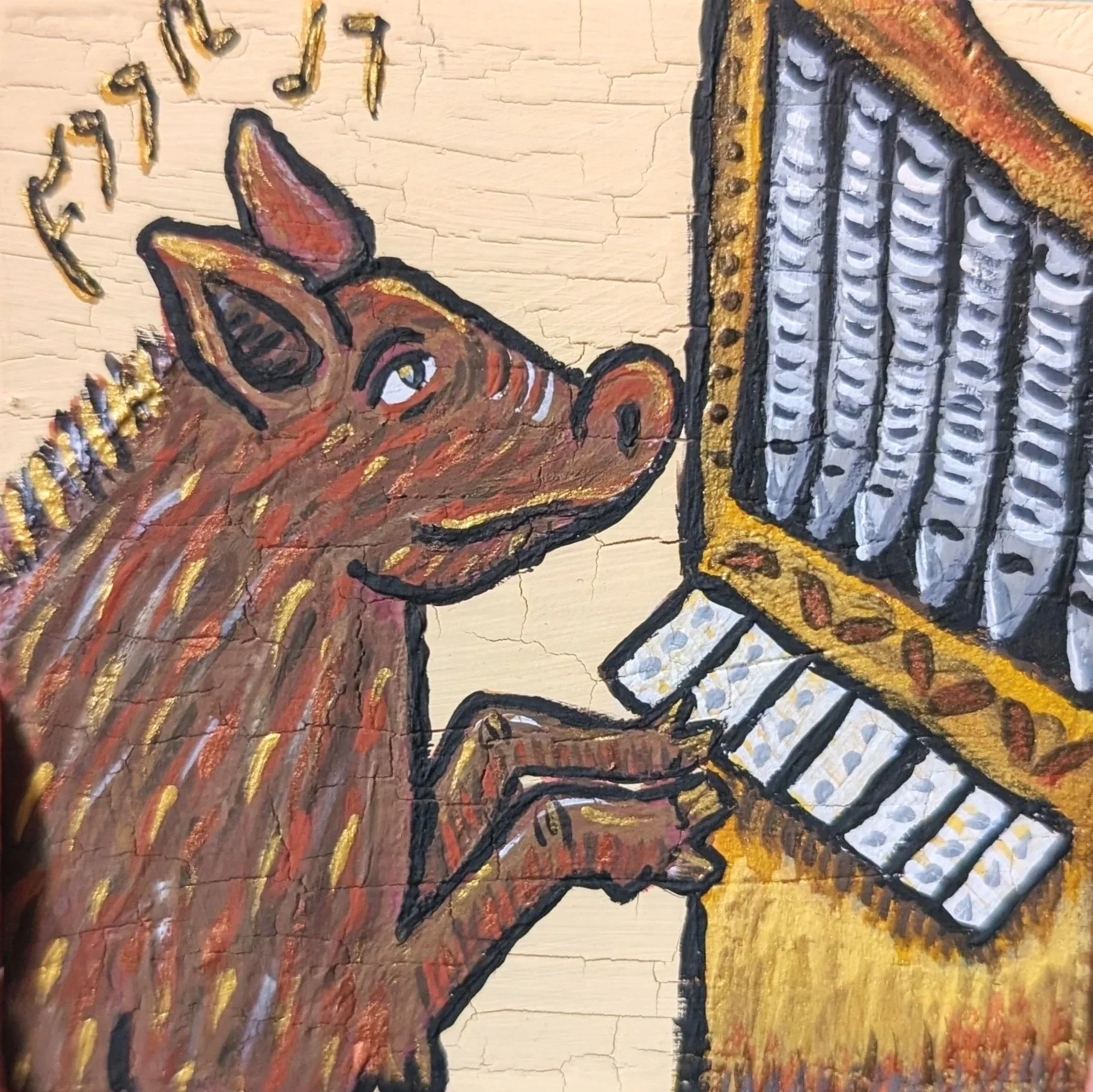 "Day 1: Music" - Gouache on wood - £20
