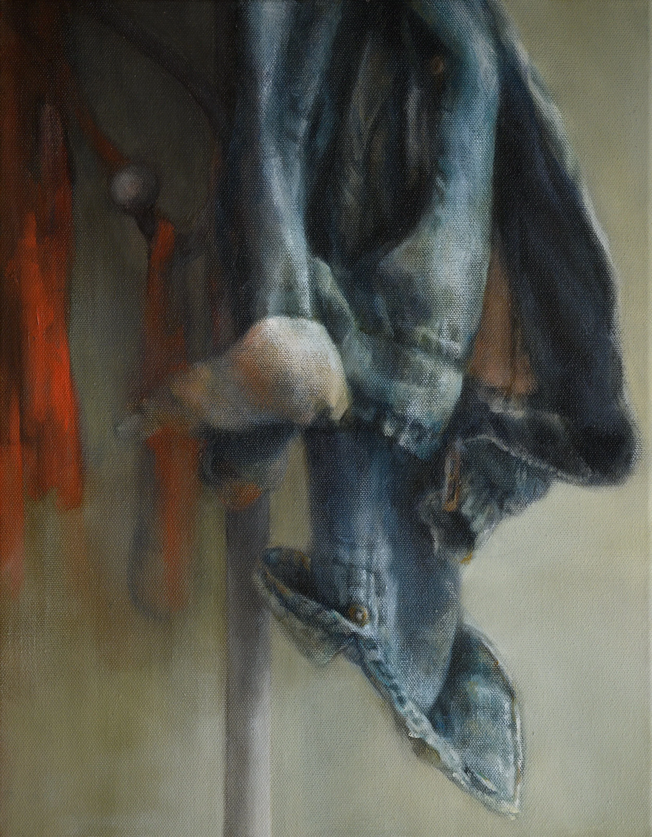 🔴 "Denim with genuine Chinese vermillion scarf" - Oil on canvas - SOLD