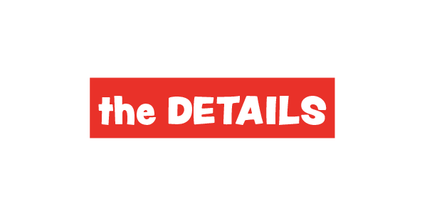 Black background with red and white text reading "the DETAILS".