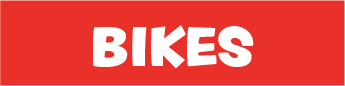 Red background with the word 'BIKES' in large white letters