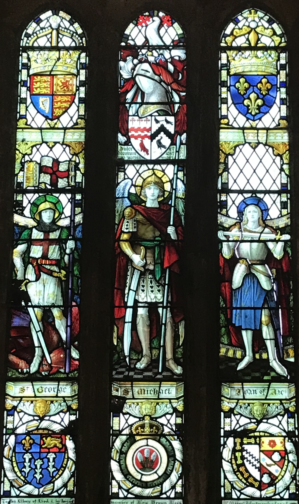 Historic stained glass window at St John the Baptist, Tunstall, Lancashire