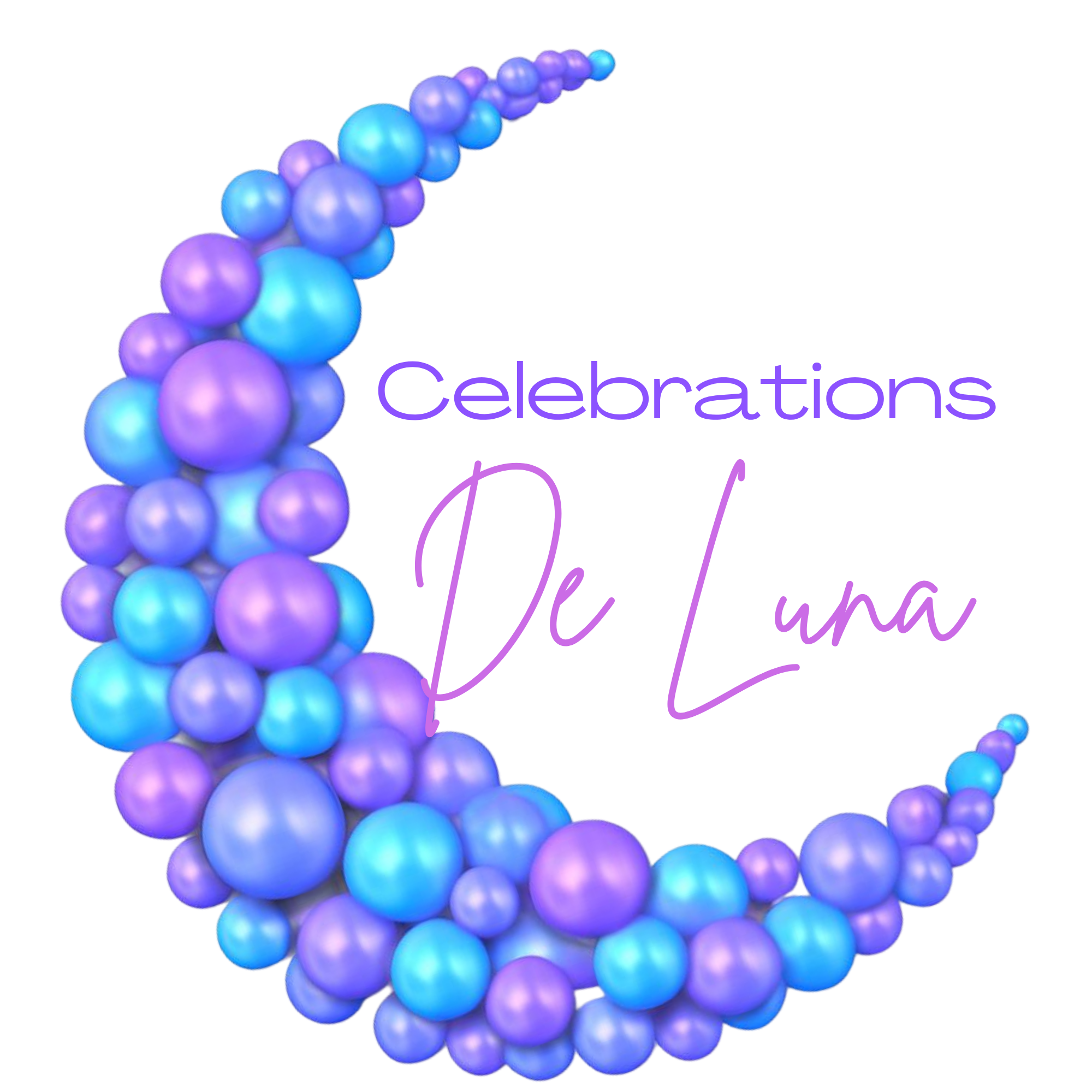 A digital illustration of a twisted string of purple and blue spheres with the word 'Celebrations' written in purple.