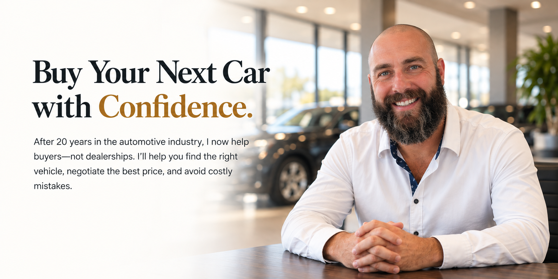 Garrett Bemer of Bemer Auto Consulting at a car dealership.