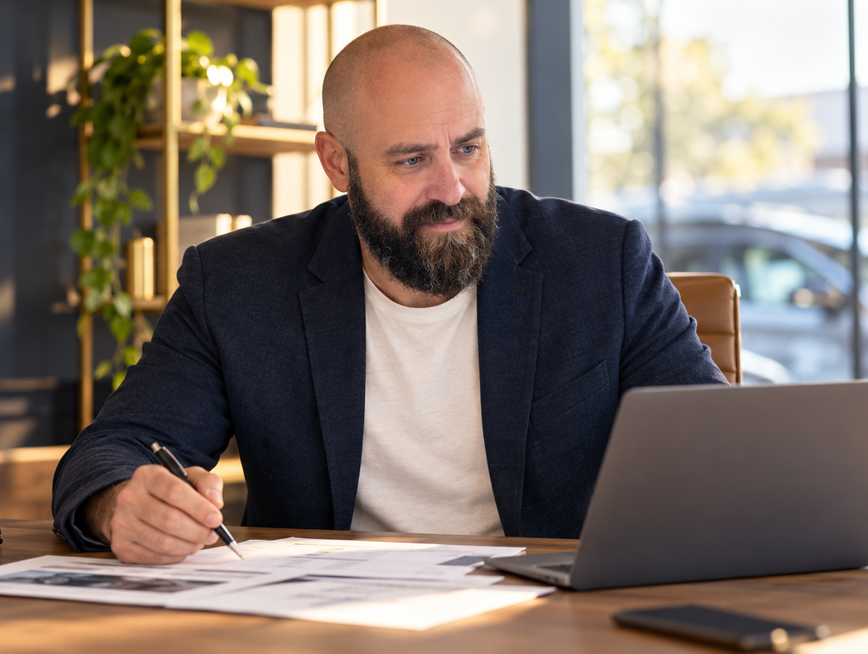 Garrett Bemer of Bemer Auto Consulting researching vehicle pricing and purchase options for a client.