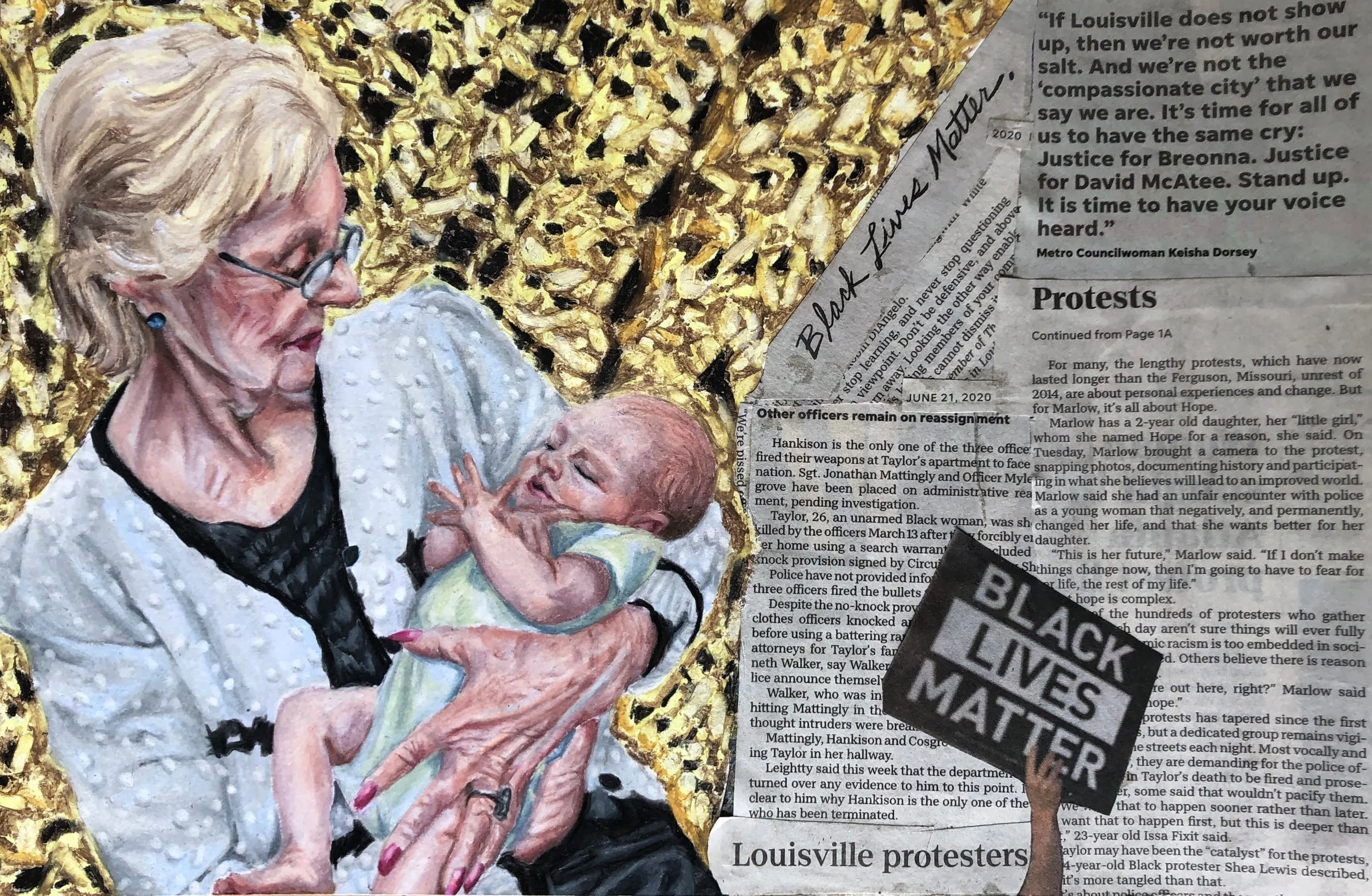 quarantine baby/ mixed media ( colored pencil, oil pastel, collage)/ #3 of series/ 2020/9.5x14in