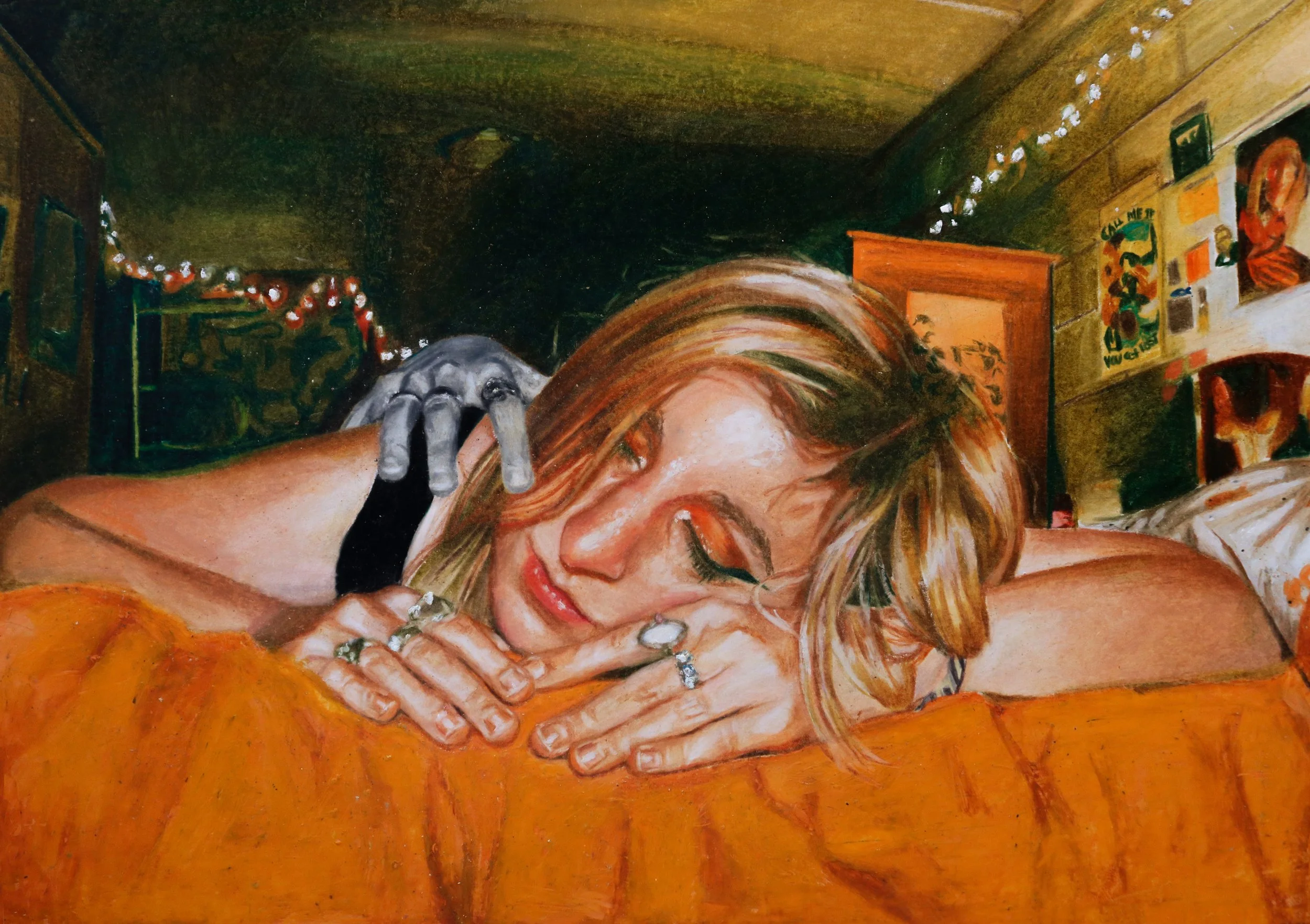 nighttiming/ Colored pencil and oil pastel/ 2023, 14x17 in