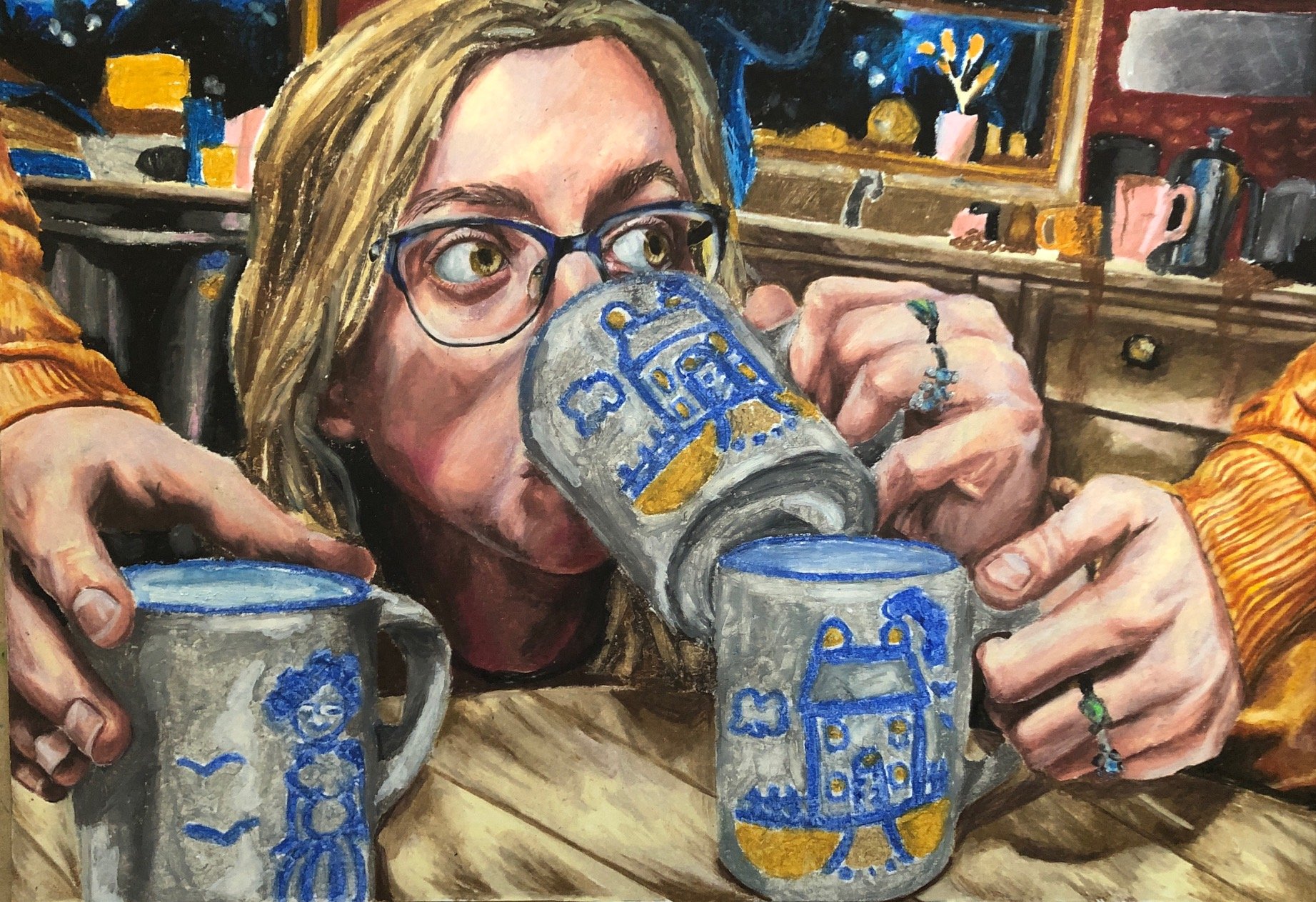 I'll be Your 3 am - colored pencil and oil pastel- 2021-12x17 in