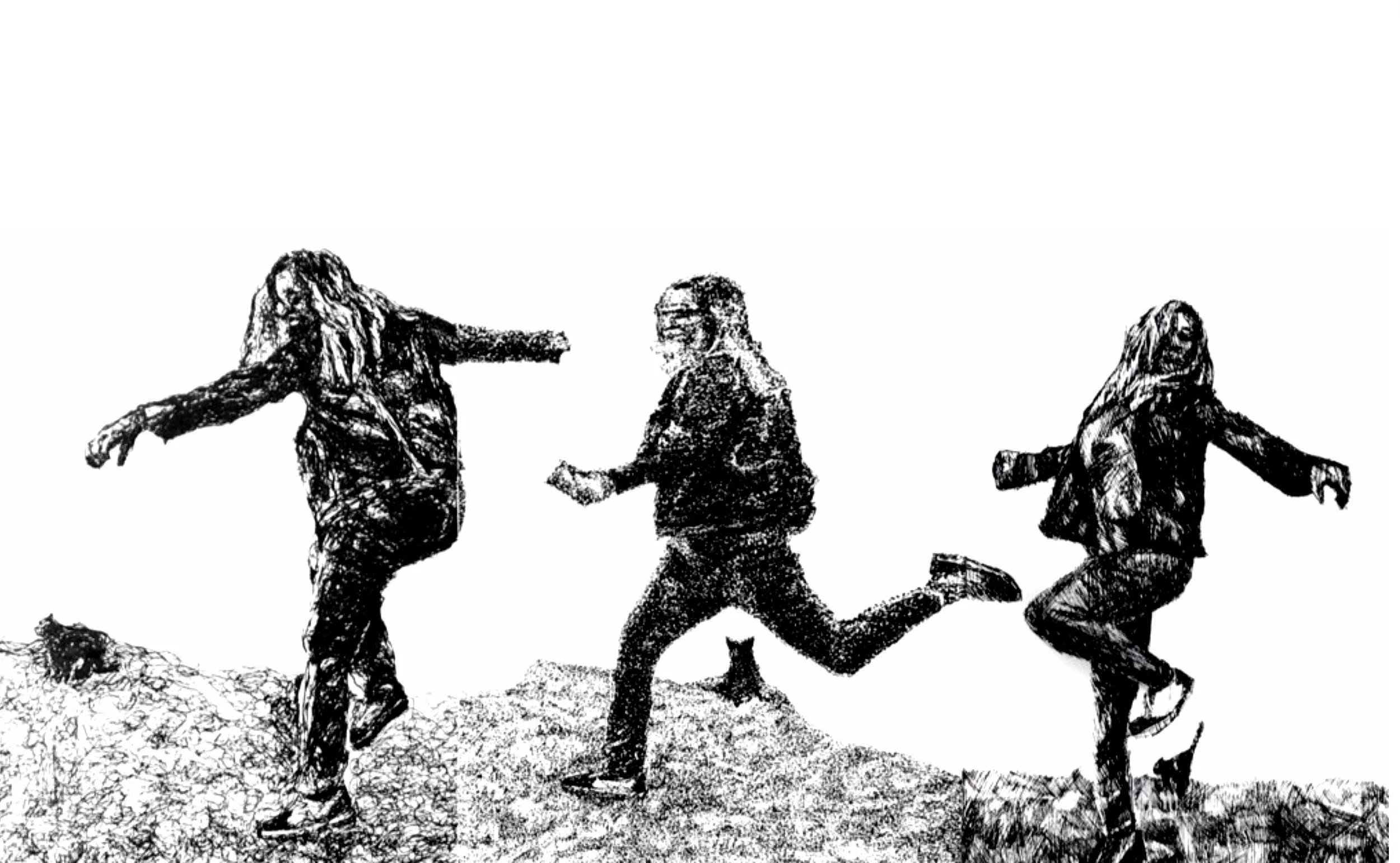 Frances Ha triptych/ pen on paper/ 2022/ 7x18in