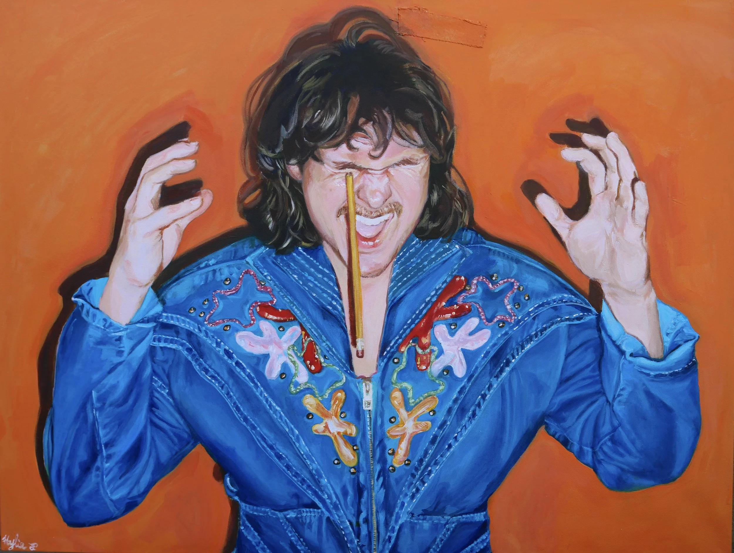 Pencil in eye/ acrylic painting on canvas/ 2025/ 30x40 in 