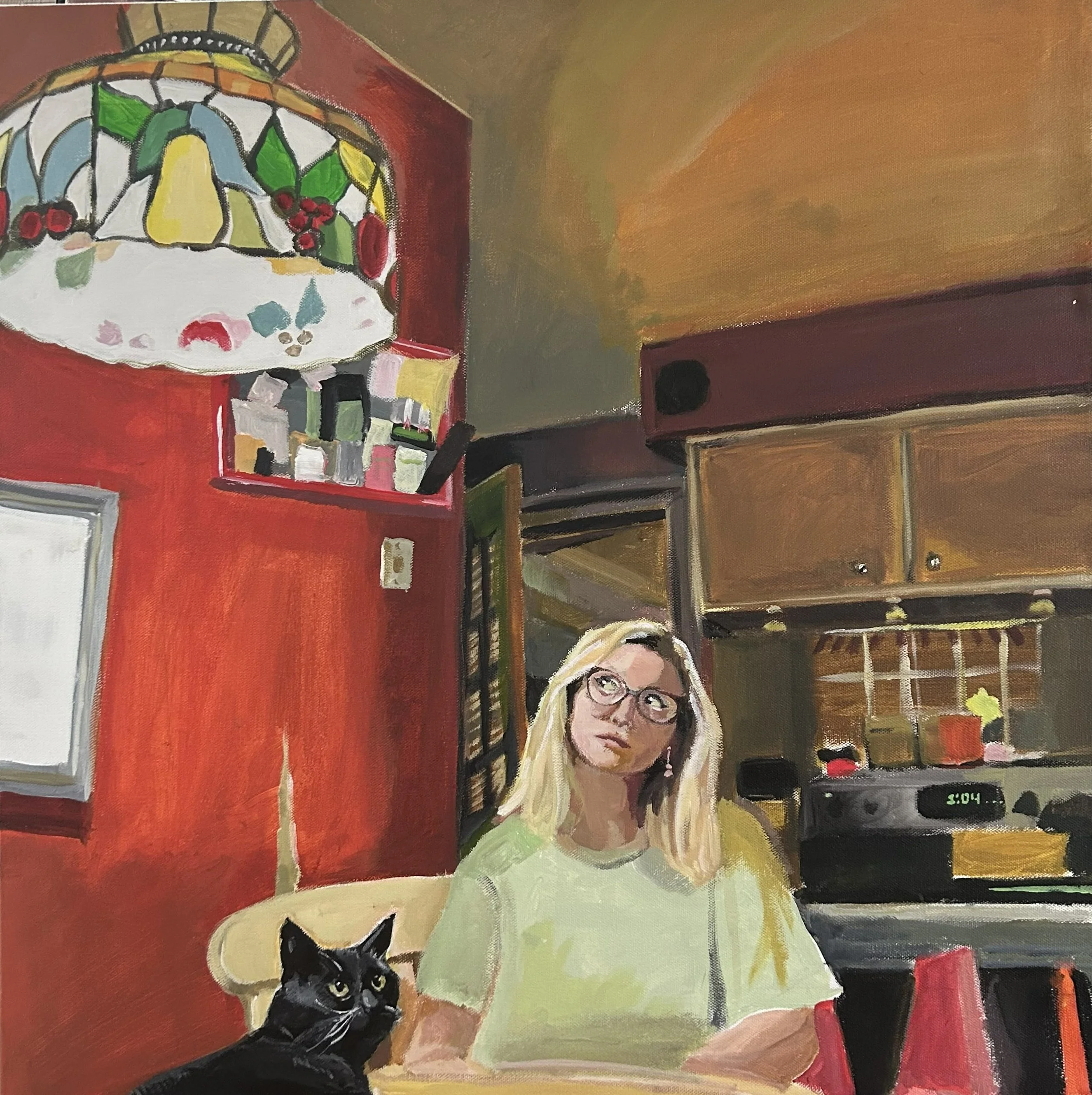 cat in the kitchen, acrylic on canvaaas, 2024, 2'x2' ft