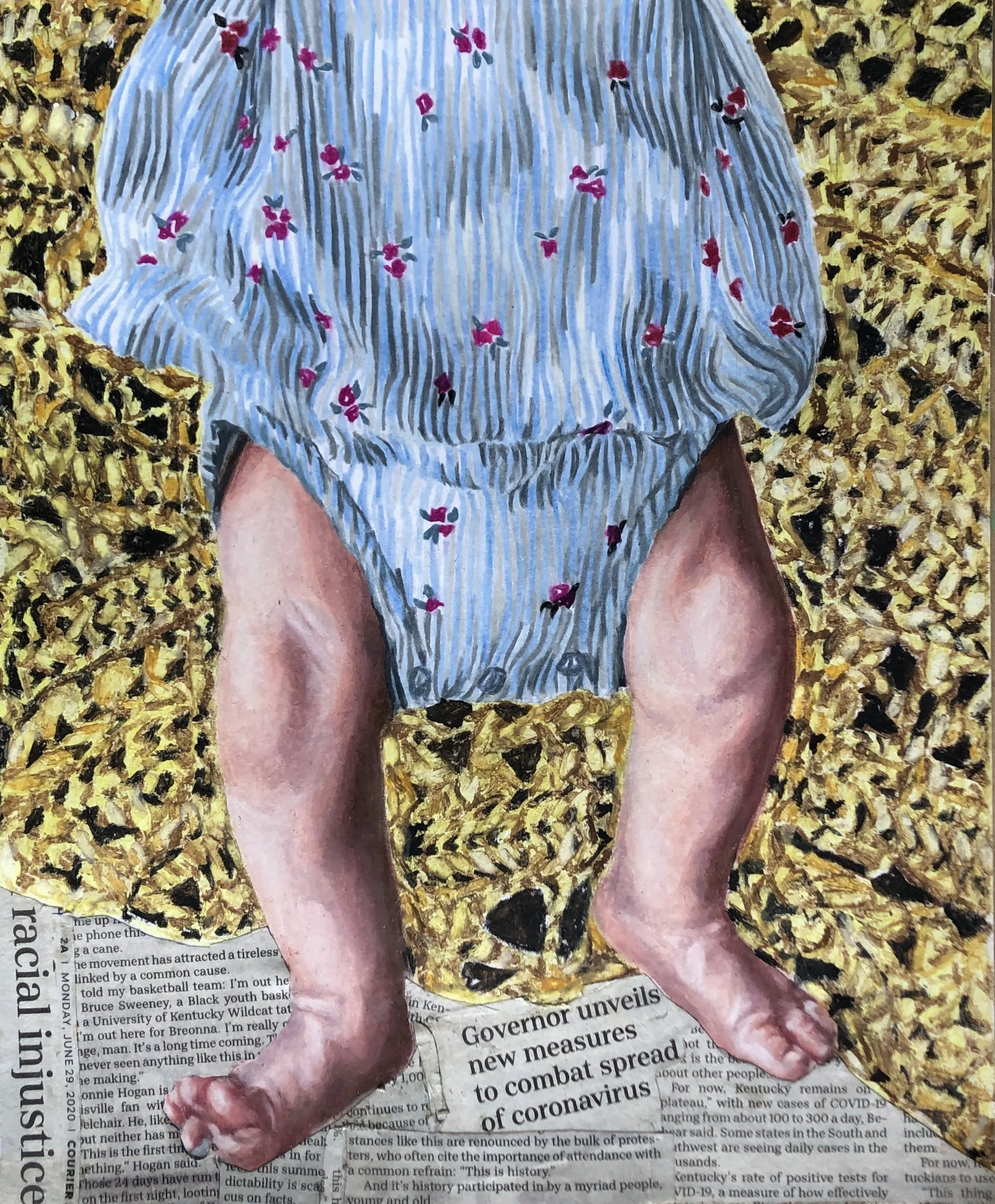 quarantine baby/ mixed media ( colored pencil, oil pastel, collage/2020/ 10.5x13 in 