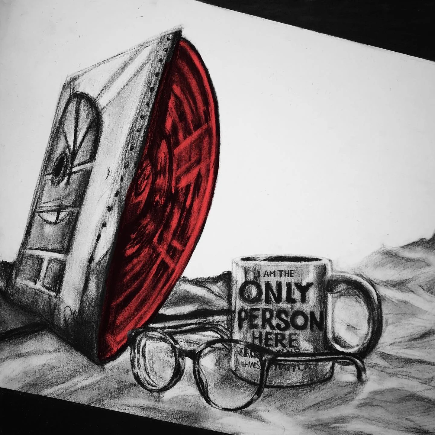 simple pleasures/ Charcoal on white paper and digitally colored/ 2021/ 12x12