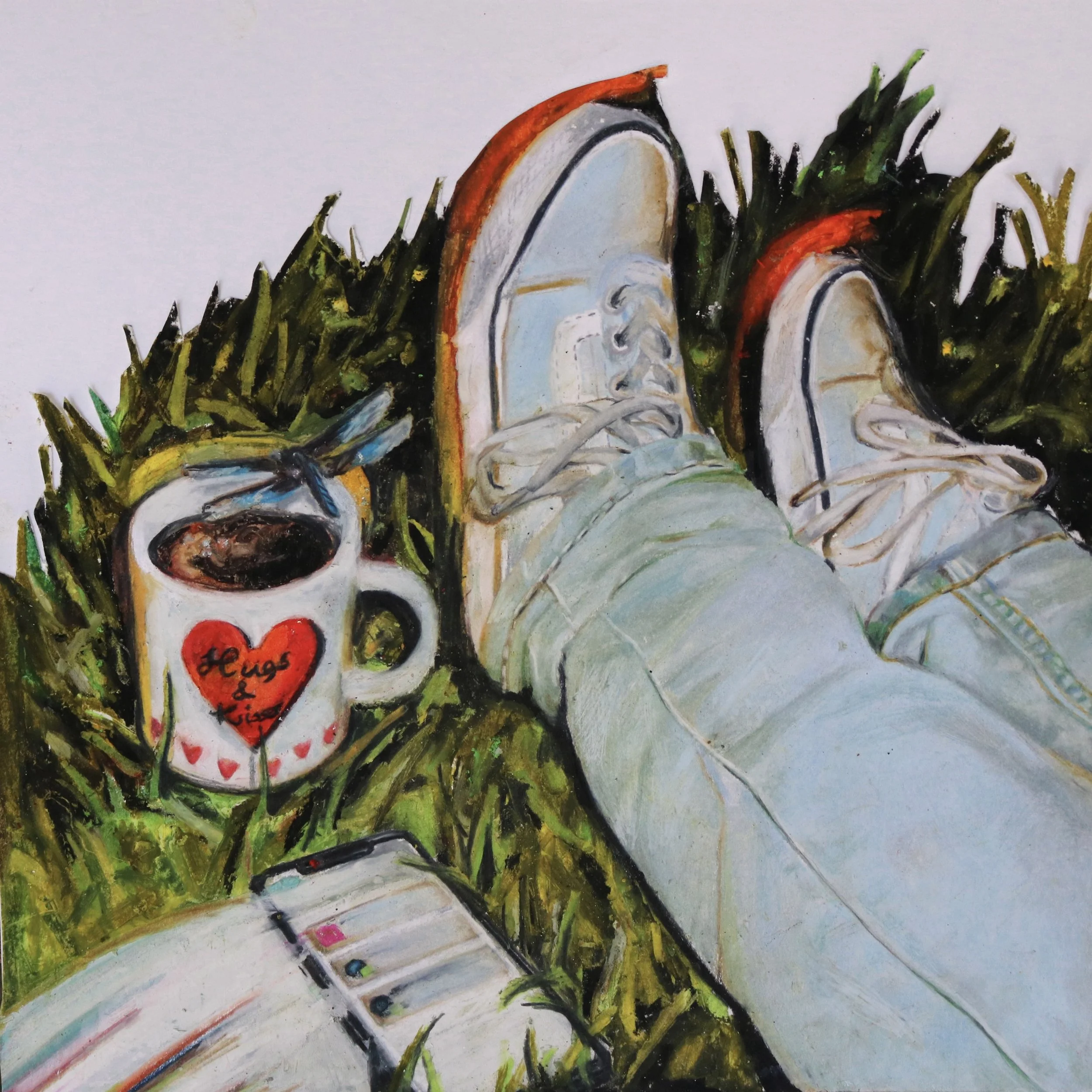 Hugs and kisses/colored pencils and oil pastel/ 2023/ 12 x 12 in
