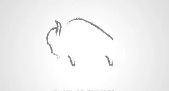 A simple, minimalistic black sketch of a bison on a white background.