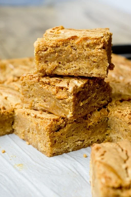Pumpkin Blondies with Caramelized White Chocolate Swirl