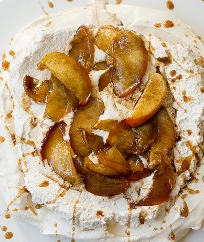 Fall Pavlova with Caramelized Apples and Cinnamon Whipped Cream