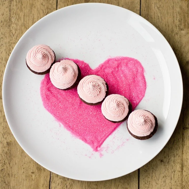 Mini Chip Brownie Bites with Pink Marshmallow Buttercream
