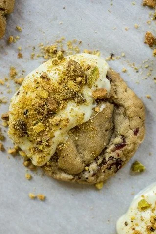 Cranberry and White Chocolate Pistachio Dusted Cookies