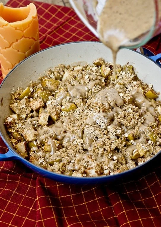 Skillet Apple Crisp with Brown Butter Sauce {gluten-free}