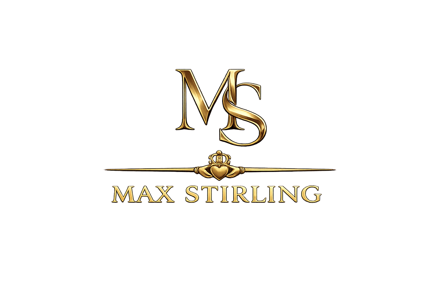 Max Stirling gold MS monogram and artist logo.